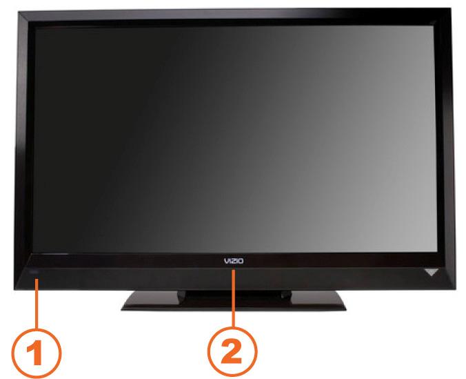 Chapter 2 Basic Controls and Connections Front Panel 1. POWER VIZIO LIGHT The VIZIO name lights white when powered on and orange when powered off. 2. Remote Control Sensor Point the remote control directly at this window on the lower left corner of your HDTV for the best response to the remote signal.