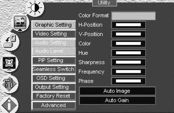 Controlling the VP-725DS Presentation Switcher / Scaler Figure 30: Choosing the Graphic Utility Settings Table 10: Choosing the Graphic Utility Settings Utility Level 1 Level 2 Level 3 Range Default