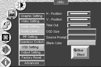 Controlling the VP-725DS Presentation Switcher / Scaler Figure 38: OSD Blank Color Utility Screen 9.1.5.6 Choosing the Output Utility Settings Figure 39 and Table 15 define the Output Setting Utility screen.