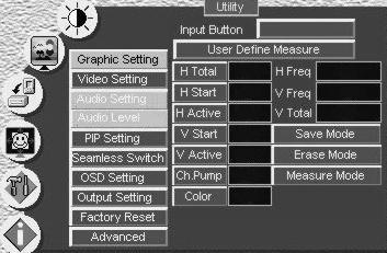 Button Input Button Figure 44: Advanced Utility Screen Table 17: Advanced Utility Screen Features Function You can set the function of the input button besides selecting the input signal: