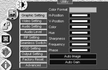 Controlling the VP-725DSA Presentation Switcher / Scaler 9.1.5.1 Choosing the Graphic Utility Settings Figure 36 and Table 10 define the Graphic 1 Setting Utility screen.