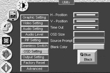 Controlling the VP-725DSA Presentation Switcher / Scaler Figure 46: OSD Blank Color Utility Screen 9.1.5.8 Choosing the Output Utility Settings Figure 47 and Table 17 define the Output Setting Utility screen.