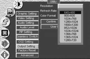 Controlling the VP-725DSA Presentation Switcher / Scaler Table 17: Choosing the Output Utility Settings Utility Level 1 Level 2 Level 3 Output
