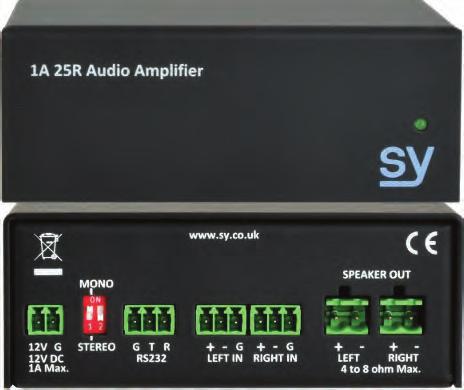 Audio 1A25R Compact Amplifier 2 x 25W with RS232 Control 1A25W Wall Mounting Amplifier 2 x 25W with RS232 Control Stereo Balanced/Unbalanced Line Inputs RS232