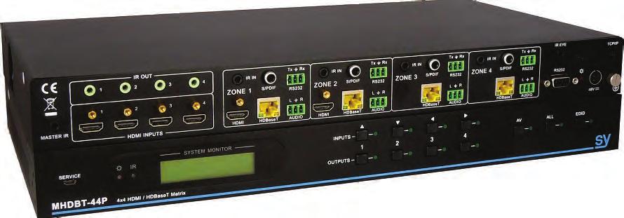 4 compliant Analogue audio de-embedder on each output Bi-directional RS232 on each output 2 way IR from Input to Output CEC pass through PoC to receiver on each output RS232