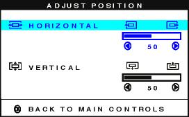 The OSD Controls 3) Press the button. The ADJUST POSITION window appears. ADJUST HORIZONTAL is highlighted. 4) Press the or button to move the image left or right until it appears centered.