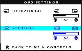 The OSD Controls 6) Press the button to confirm your selections and return to the MAIN CONTROLS window. CLOSE MAIN CONTROLS is highlighted.