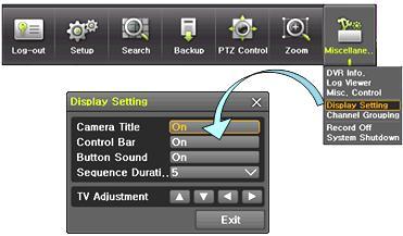 5-4-2 Screen Brightness/Contrast/Color/Saturation/Sharpen/Camera Adjustment Select {Adjust}, then it becomes the 1 channel mode and a window pops up as shown below.