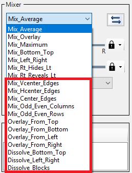 ShowTime 5: New Mixer Modes Vertical Center/Edges Horizontal Center/Edges Center/Edges Odd/Even columns Odd/Even rows