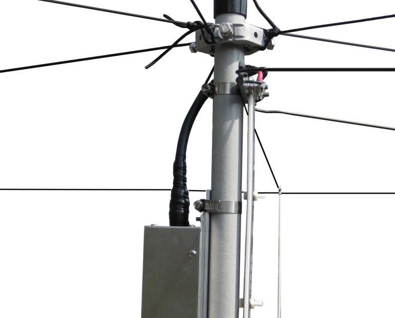 Connect the 20 meter Driven Element Wires to the Five Band Stainless Steel/PTFE Rigid Feeder.