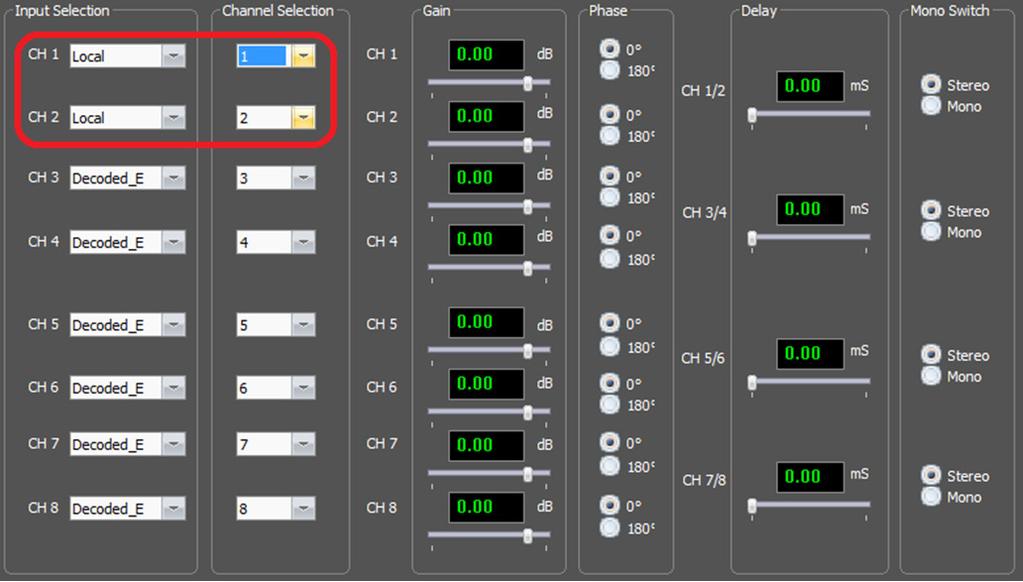 3 PCM audio pairs and newly generated metadata originates from the DLA44 card, the DBE08 encodes this along with the metadata, the output being connected to un-used inputs on the DBD8 Dolby-E decoder