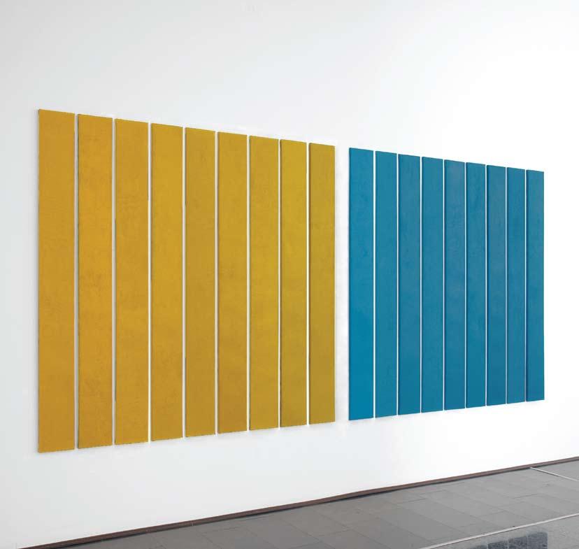 142 radovi 1994-2011 143 Devet žutih i devet plavih, 2007, akril boja na gazi i platnu,