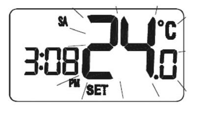 Salus RT500RF Manual:89 10/7/10 23:43 Page 22 Once in Temporary Override mode, the clock and day are displayed, along with the SET indicator; all other indicators are cleared from the display.