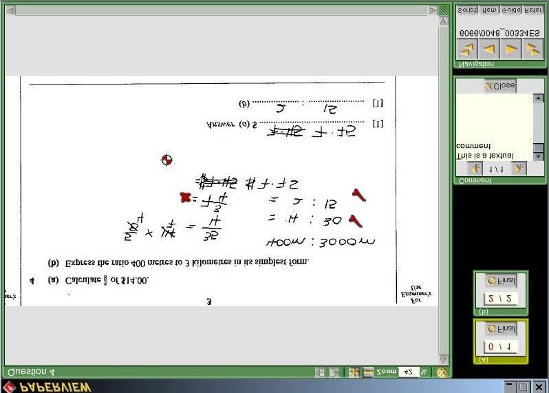Appendix B: Screenshot of the prototype marking software used by examiners Main window (left hand part of the screen) This displays the candidate s answer and any ticks and crosses entered by the