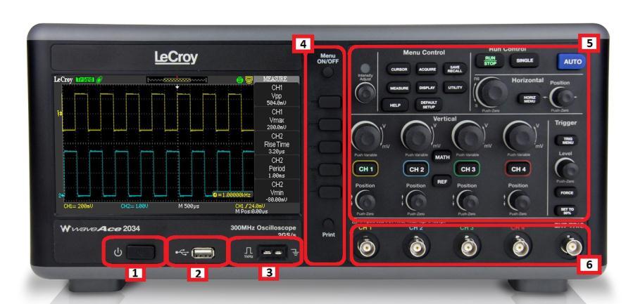 Operator's Manual Hardware Front Panel The WaveAce 1000/2000 Series oscilloscopes provide an easy-to-use front panel. The control buttons are logically grouped.