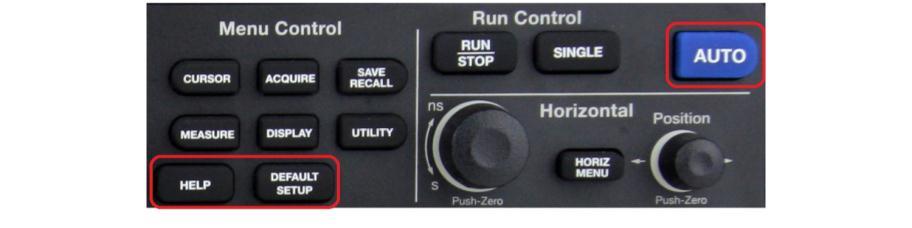 Operator's Manual General Control Buttons Note: Exact Help, Default Setup, and AUTO button locations vary on 4 and 2 Channel models. HELP - Displays context-sensitive online help.