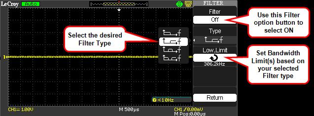 Limit option button and turn the Adjust front panel knob to set the Lower limit. Note: If you select the Low Pass Filter (LPF) type, you can only set an Upper Limit.