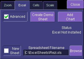 Entering a File Name If you uncheck the New Sheet checkbox, you can enter the file name of an existing file. OPERATOR S MANUAL The Create Demo Sheet button opens a default Excel spreadsheet.