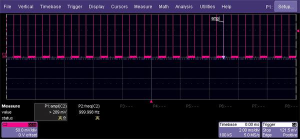 Using X-Stream Browser to Obtain Status Information Example: Here is a case of an overflow condition, in which the amplitude of the waveform cannot be determined: 1.