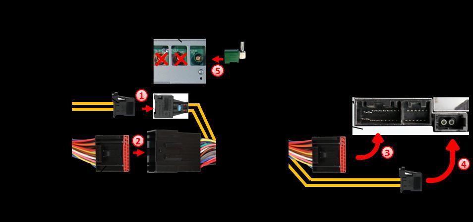3.2. Connections to the factory navigation Access to rear side of the factory navigation monitor and the rear of the factory navigation radio