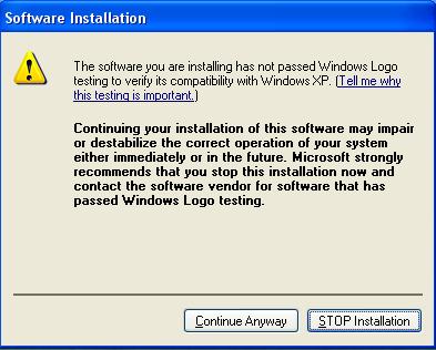 If, during the installation, warning windows appear regarding