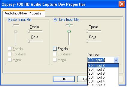 Chapter 3 In the WME Session properties box, select the card, i.e., the Osprey-700e HD Audio capture device, then click the Configure button. The following dialog box will appear.