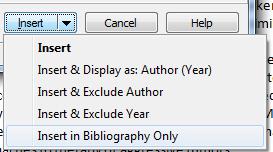 91 Cite While You Write in WORD Additional options when inserting references: Insert & Display as: Author (Year): For use when mentioning the author in the