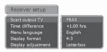 Settings System setup 1) Scart output Using the VOL buttons, you can select the output signal for the scart socket (FBAS, RGB, YUV or Y/C) to suit your television set.