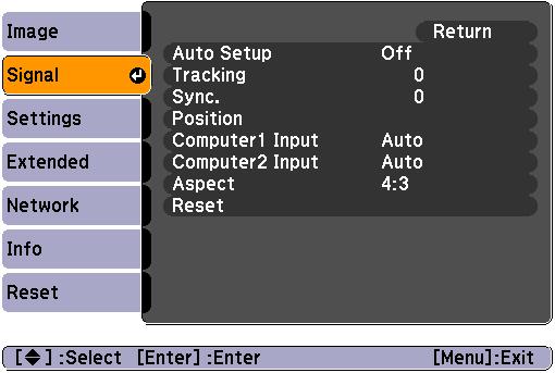 Computer image Component videog Composite videog/s-videog Sub Menu Function Auto Setup You can select whether, when the input signal changes, the image is automatically adjusted to the optimum state