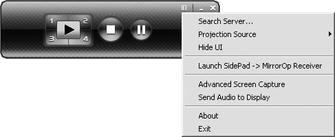 The main user interface appears on the computer screen. When multiple projectors are found, the following window appears on the computer screen. Stop button: Stops the projection.
