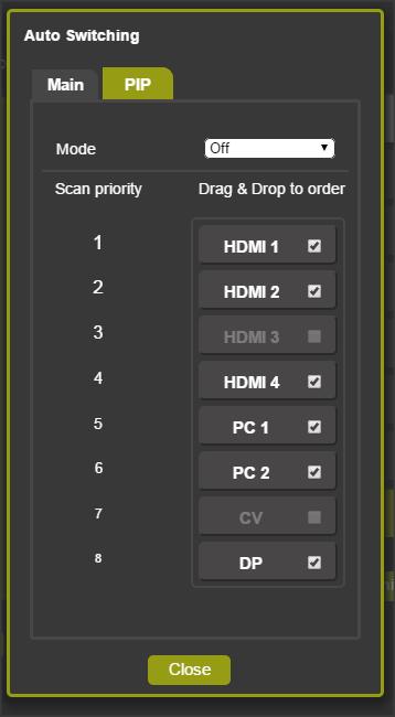 In the scan mode you can select which of the inputs will be included in the scan (see Figure 46) and also change the order of the scanned inputs (see Figure 47) Last Connected mode to immediately