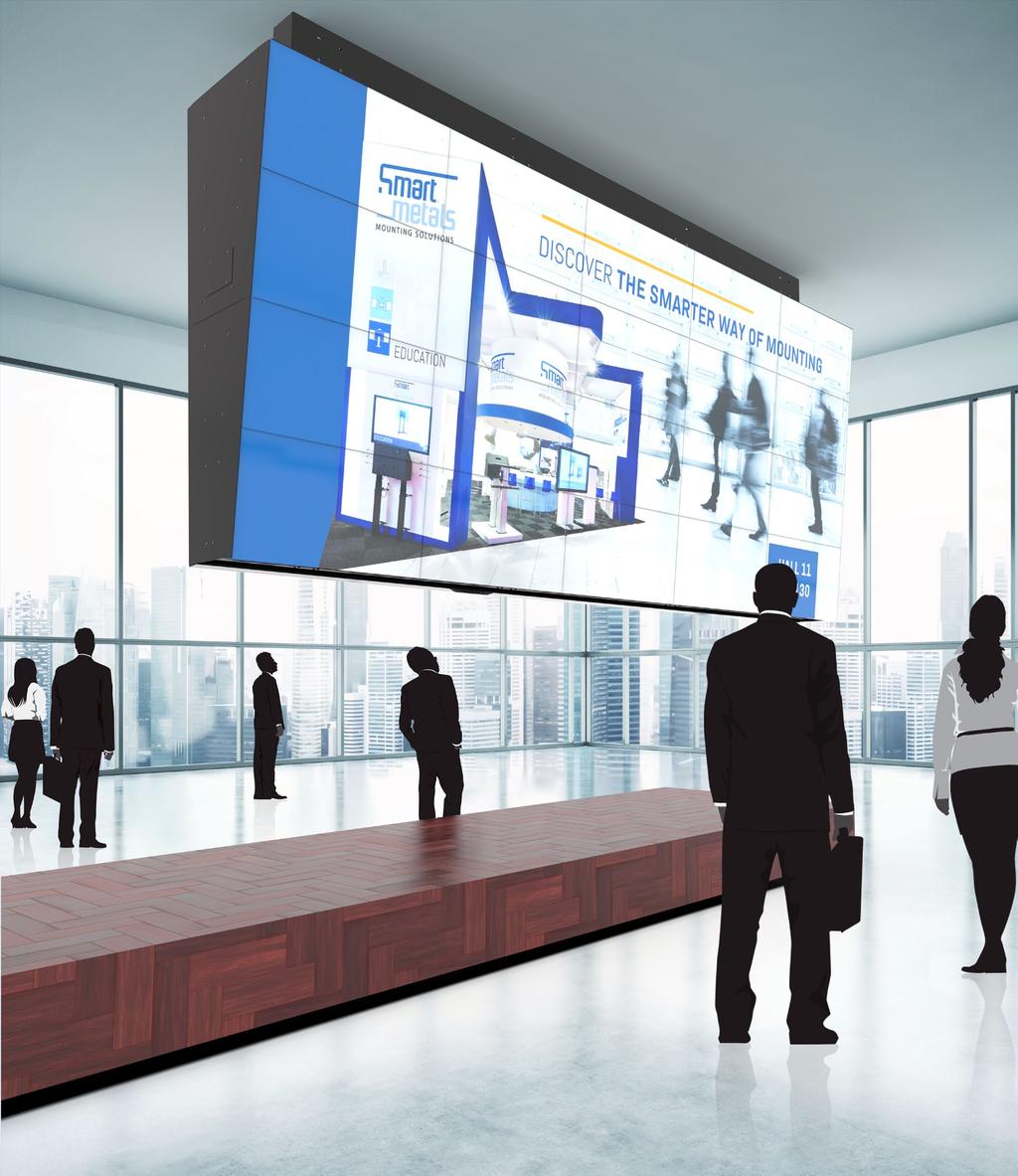 The final solution we developed is a 5x4 back-to-back VideoWall which is fully mounted to the ceiling.