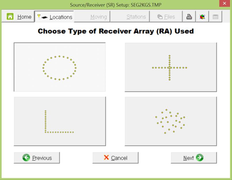For Passive surveys the following dialog for 2-D receiver array (RA) setup will be displayed.