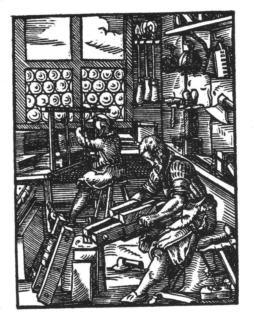 Beginning Bookbinding Atlantia University February 3, A.S. XLI Instructor: Lady Aneira Gwilt (mka Nancy Hulan; hulan@verizon.net) Woodcut, Hans Sachs, 1568. Reprinted from Marks (1998).