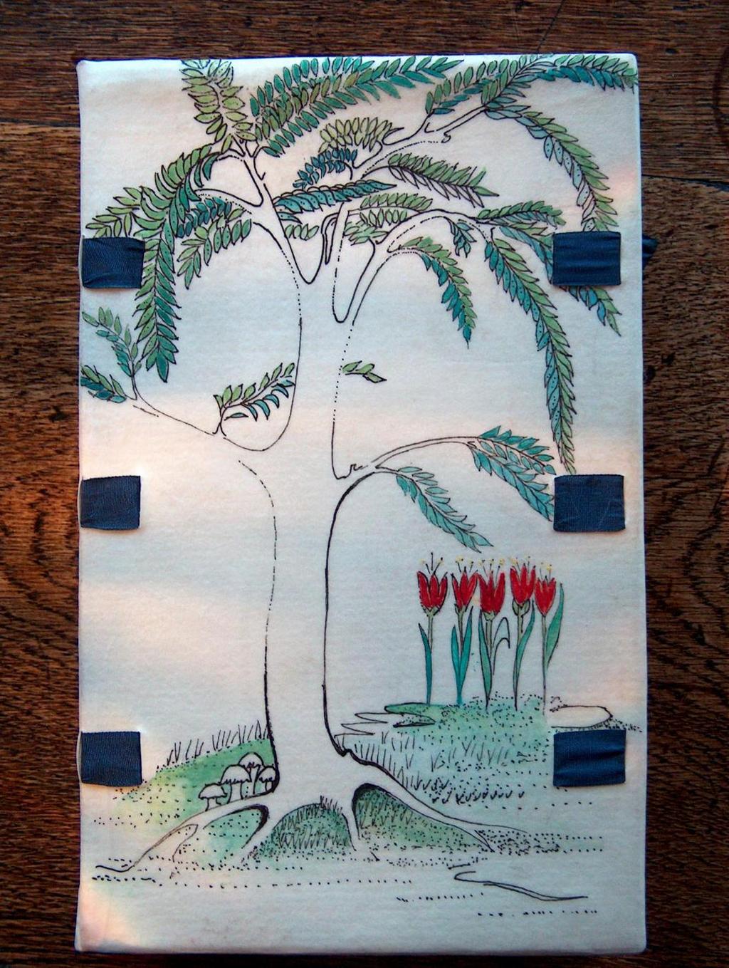 Laced vellum cover decorated with