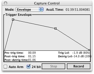 Capture and Storage Figure 10.2: Level-based Capture Mode There are three handles within the Trigger Envelope area: The left handle lets you set the trigger level and the pre-trigger time.