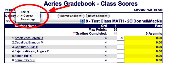 How to enter scores in the Scores By Class area Next you will see a pull down. That has three choices. #Correct Pulldown 1.