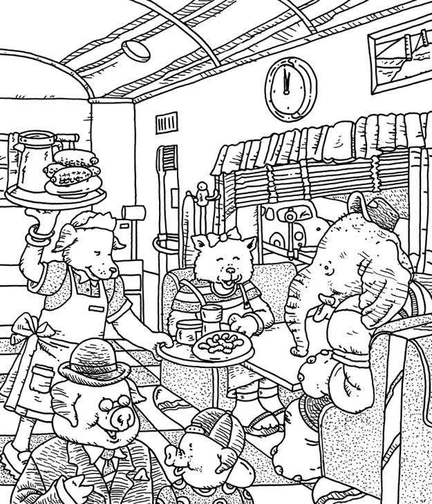 Hidden Picture The Animals Diner II In this big picture find the slice of pie, teacup, mallet,
