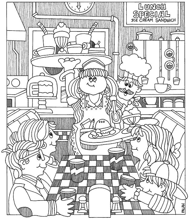 Hidden Picture The Luncheonette In this big picture find the banana, tree, ladle, nail, hat, sock, candle, mushroom,