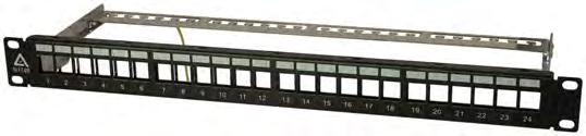 19" BLANK PATCH PANEL FOR STP KEYSTONE JACKS WITH EXTRA LONG STRAIN RELIEF BAR The 24-port blank patch panel
