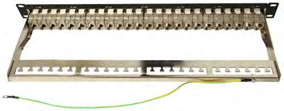 suitable to use in a standard 19" cabinet. The 24-port patch panel supports CAT6A cable.