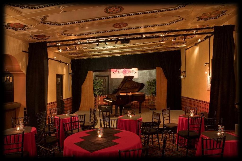 JAZZ CAFÉ $750 Room Dimension: 20 wide x 64 deep Stage Dimensions: 12 deep x 16' wide Dinner Seating Capacity 100 Guests Essex by Steinway 6' Grand Piano Full professional Sound System 16 channel