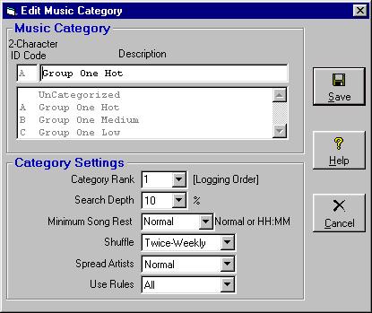 Music Categories (cont) Category Rank Natural Music creates a Music Log by plotting songs into the Format Clocks for each Music Category in the order the Music Categories are shown in [Setup][Music