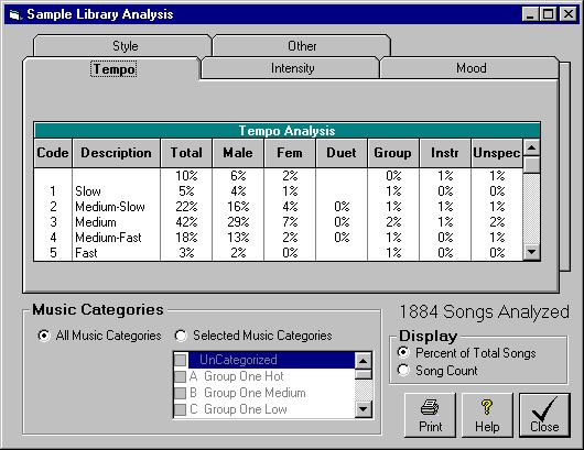 Music Categories Library Analysis [Tools][Library Analysis] will provide you with an analysis of the Music Coding of your entire Music Library or individual Music Categories.
