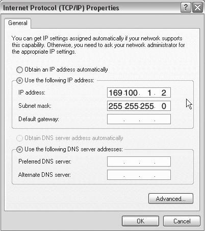 Step 4 - Configure Your PC Connection Figure 42 TCP/IP Settings The following instructions explain how to configure the Ethernet connection to the ACU on a PC with Windows XP.