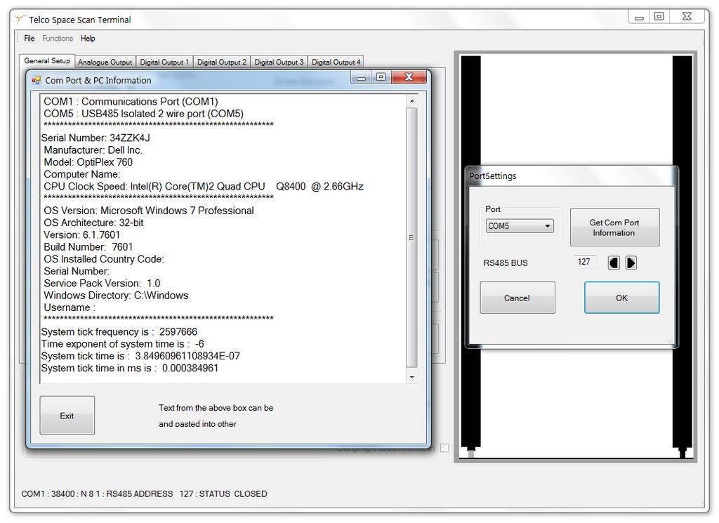 SSR02 and PC connection To setup or adjust a SS02 it is required to use the Telco Space Scan Terminal software together with an RS485 data link. 1.