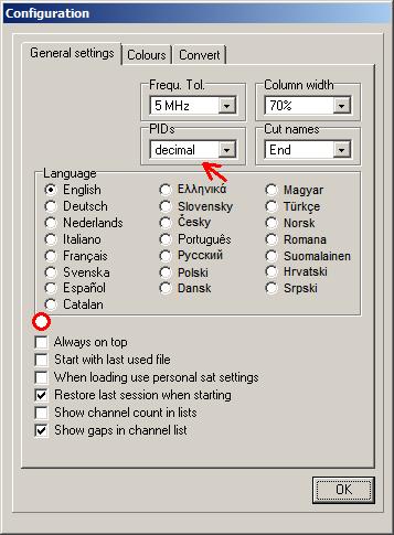 the channel data window you can specify if you want to see/enter the PIDs in decimal or hexadecimal form.