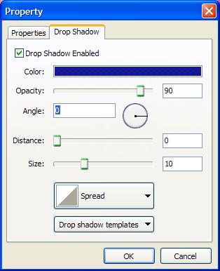 When clicking on the Properties, the next window will appear, where there are two tabs: Property and Drop Shadow Tabs.