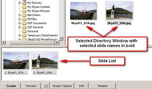 And finally the icon moves to the next higher directory. 3.3.4 Slide List The Slide List is the area in the Main Window where slides selected for the show are placed.