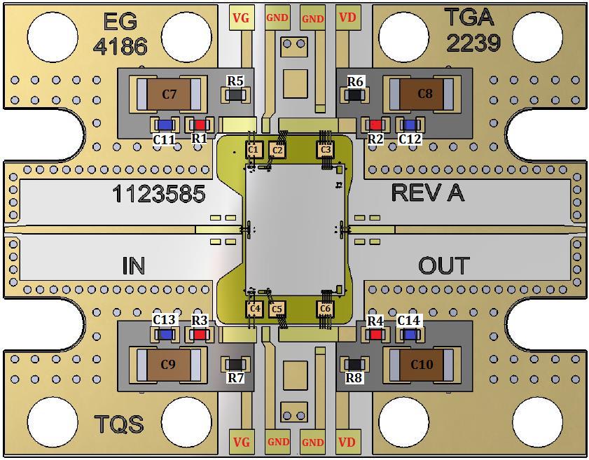 Evaluation Board (EVB) Layout Assembly Notes: 1. VG & VD must be biased from both sides top and bottom. Bill of Materials Reference Des. Value Description Manuf.